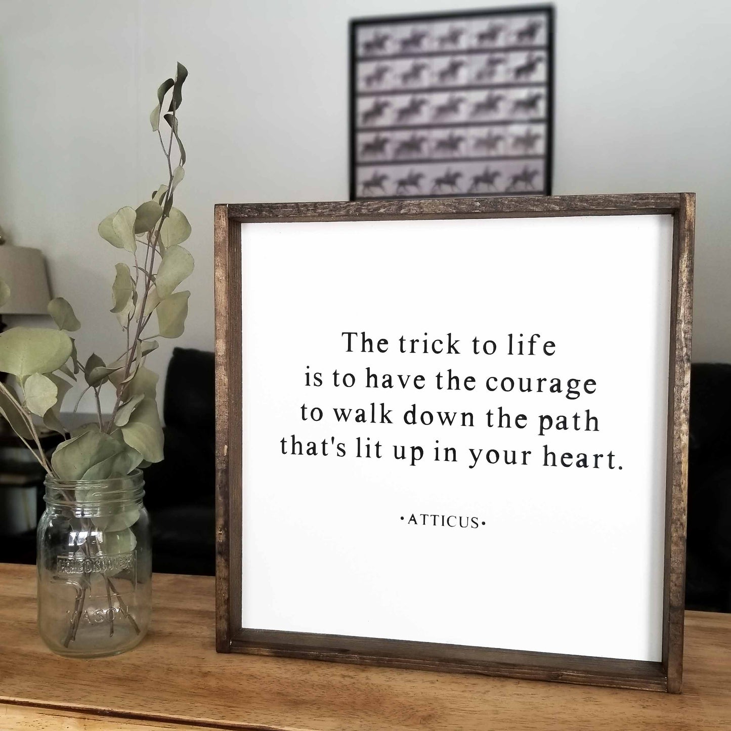 The trick to happiness wood sign